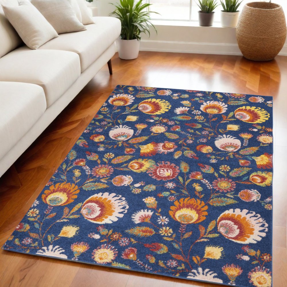 5' X 7' Blue and Yellow Floral Power Loom Area Rug