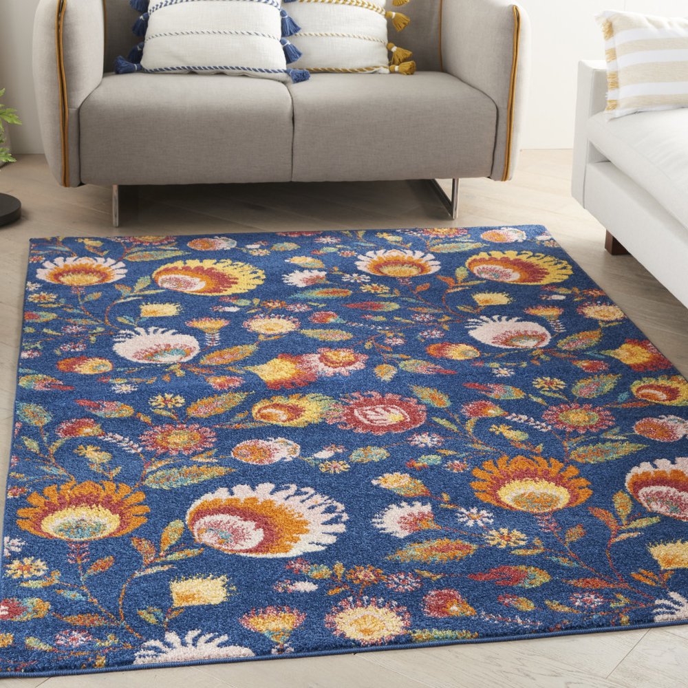 5' X 7' Blue and Yellow Floral Power Loom Area Rug