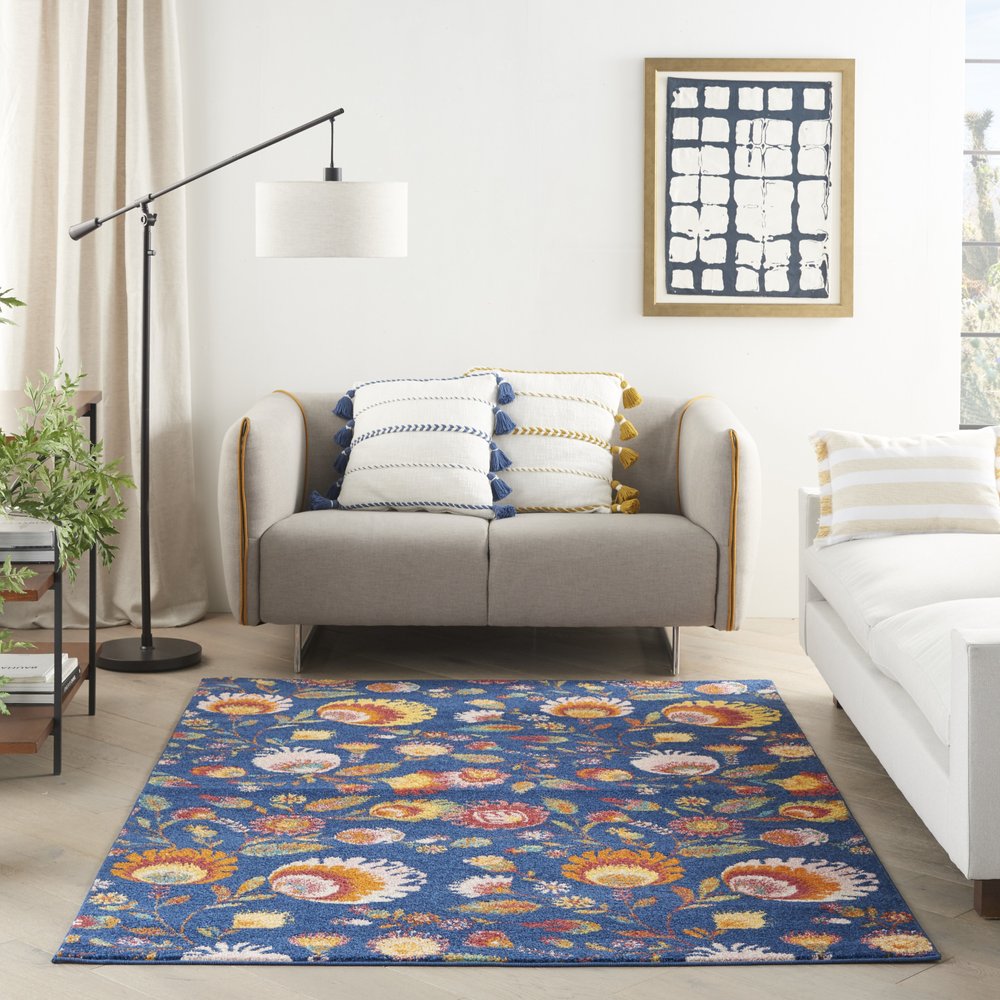 5' X 7' Blue and Yellow Floral Power Loom Area Rug