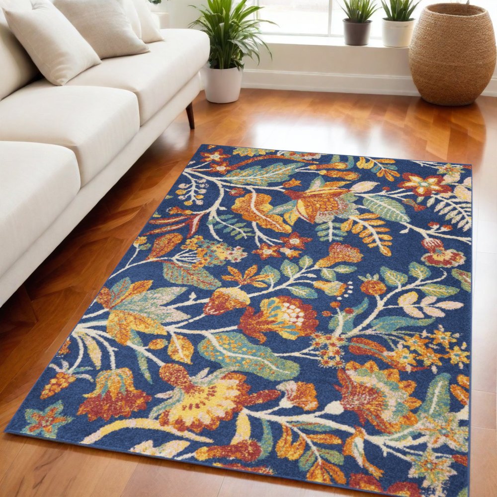 5' X 7' Blue and Yellow Floral Power Loom Area Rug