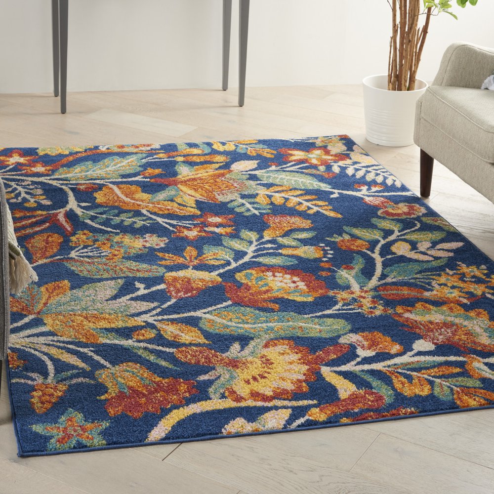 5' X 7' Blue and Yellow Floral Power Loom Area Rug