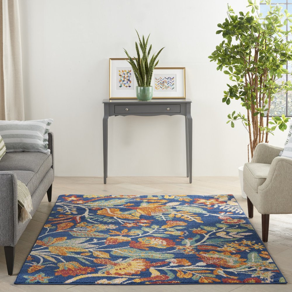 5' X 7' Blue and Yellow Floral Power Loom Area Rug