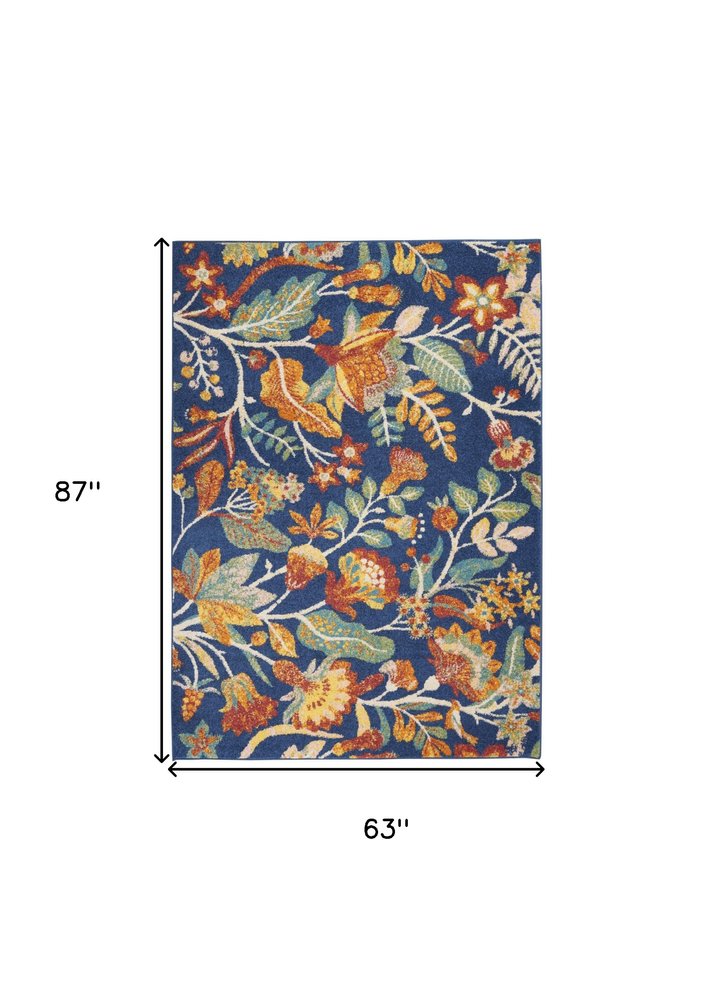 5' X 7' Blue and Yellow Floral Power Loom Area Rug