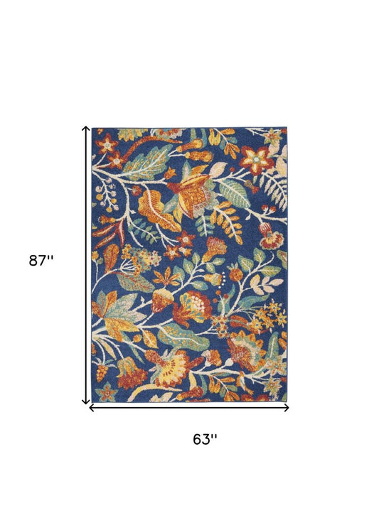 5' X 7' Blue and Yellow Floral Power Loom Area Rug
