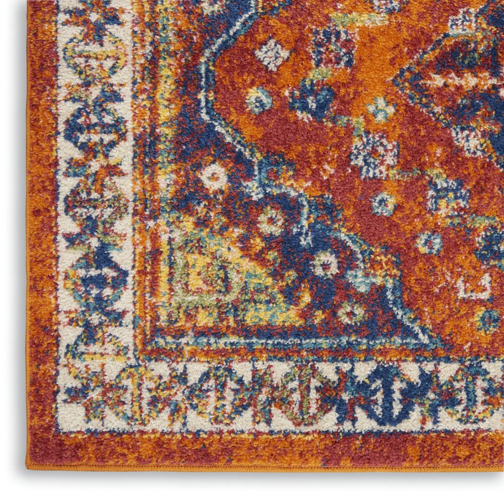 5' X 7' Ivory Blue and Orange Geometric Power Loom Area Rug