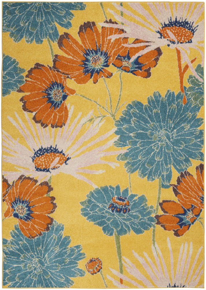 5' X 7' Yellow Floral Power Loom Area Rug