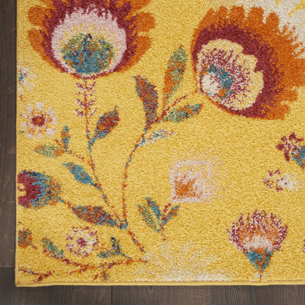 5' X 7' Yellow Floral Power Loom Area Rug
