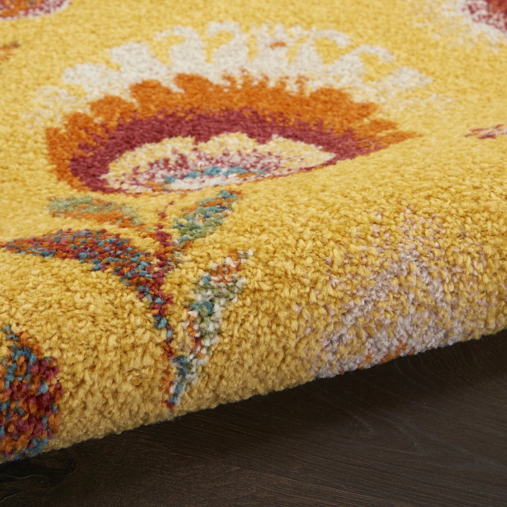 5' X 7' Yellow Floral Power Loom Area Rug