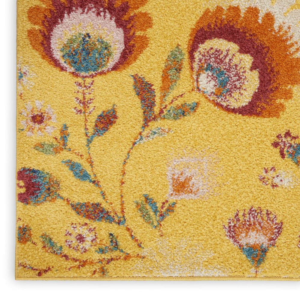 5' X 7' Yellow Floral Power Loom Area Rug