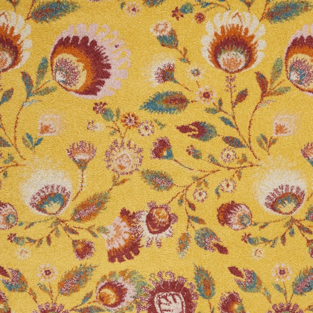 5' X 7' Yellow Floral Power Loom Area Rug