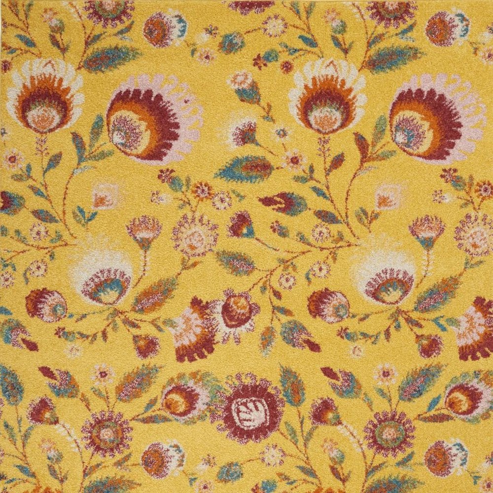 5' X 7' Yellow Floral Power Loom Area Rug