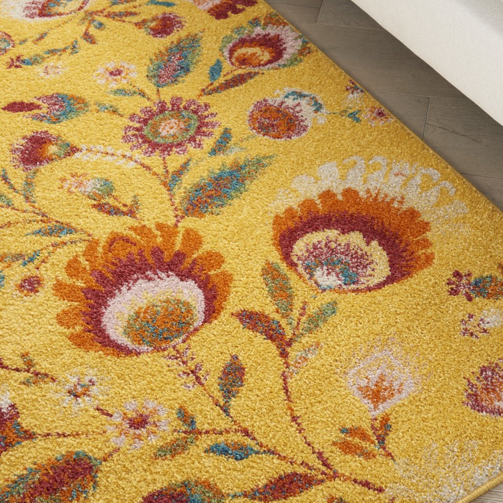 5' X 7' Yellow Floral Power Loom Area Rug
