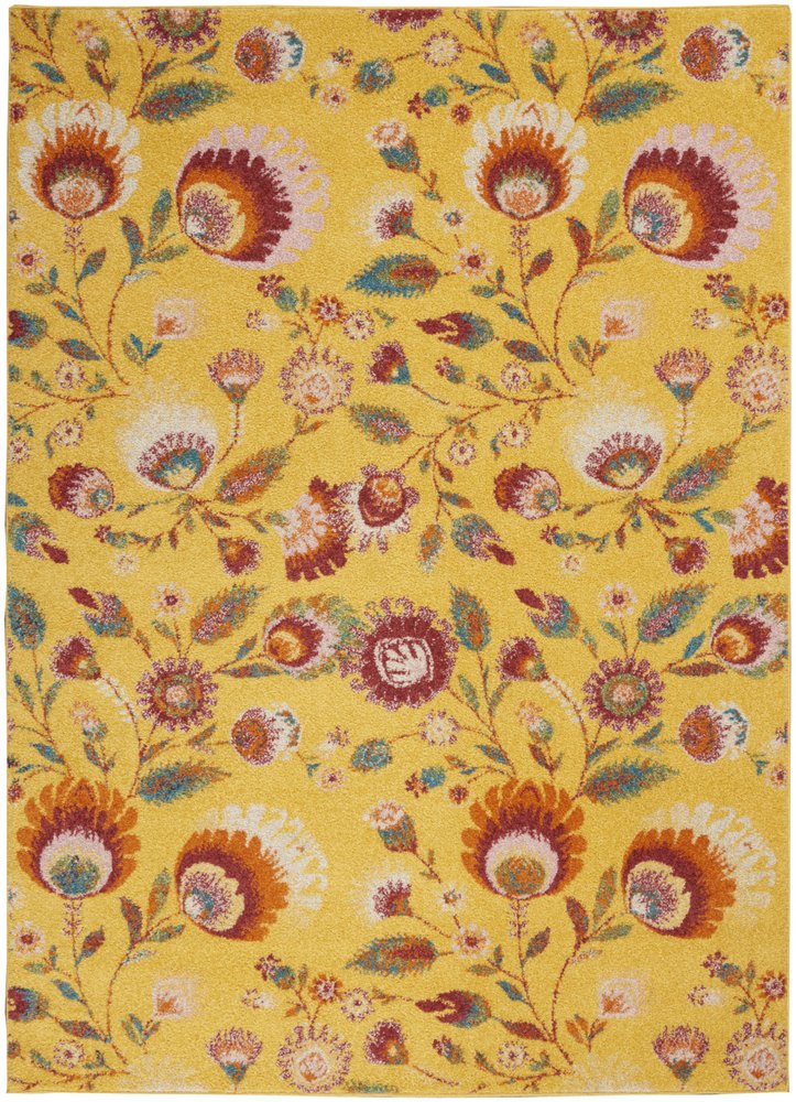 5' X 7' Yellow Floral Power Loom Area Rug