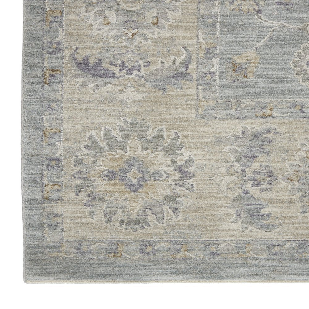 4' X 6' Beige and Blue Floral Power Loom Area Rug