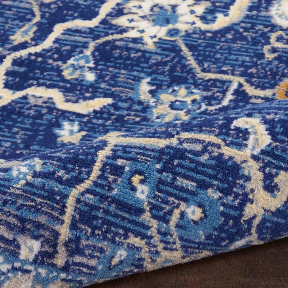 8' Blue And Beige Floral Runner Rug