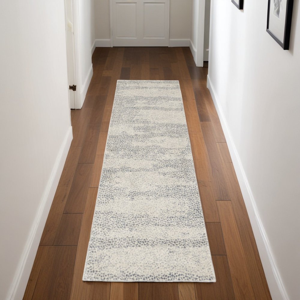 8' Beige And Gray Abstract Runner Rug