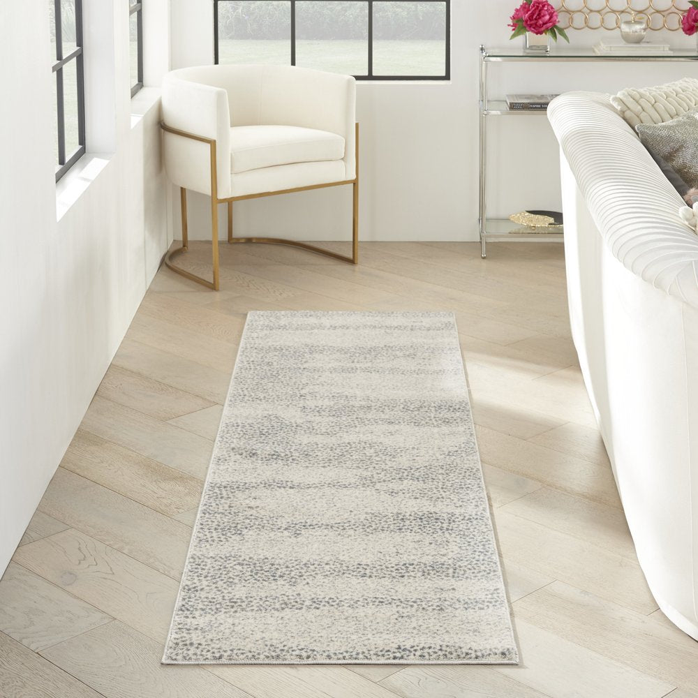 8' Beige And Gray Abstract Runner Rug