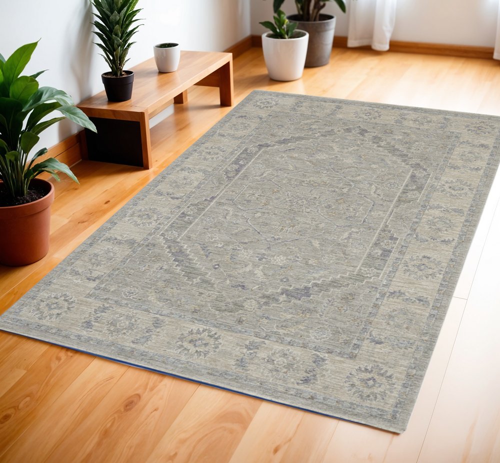 4' X 6' Gray and Dark Gray Floral Medallion Power Loom Area Rug