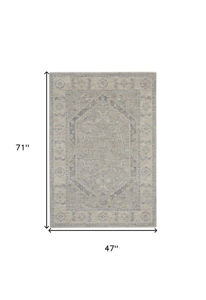 4' X 6' Gray and Dark Gray Floral Medallion Power Loom Area Rug