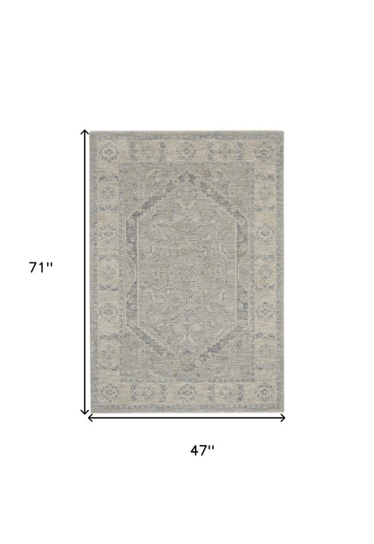 4' X 6' Gray and Dark Gray Floral Medallion Power Loom Area Rug
