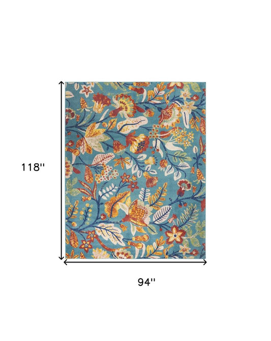 8' X 10' Aqua Floral Power Loom Area Rug