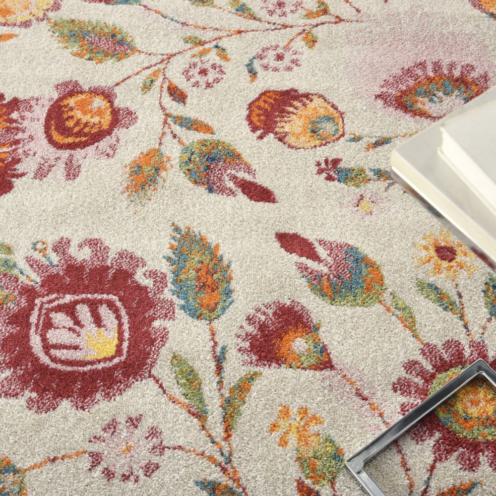8' X 10' Cream Floral Power Loom Area Rug