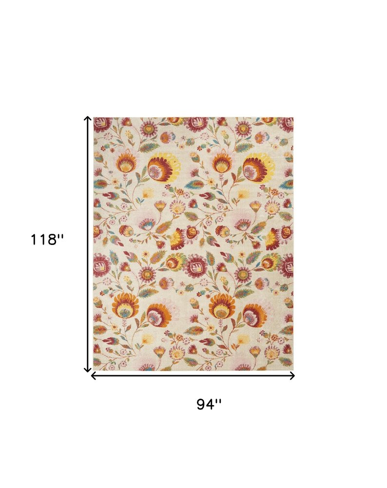 8' X 10' Cream Floral Power Loom Area Rug