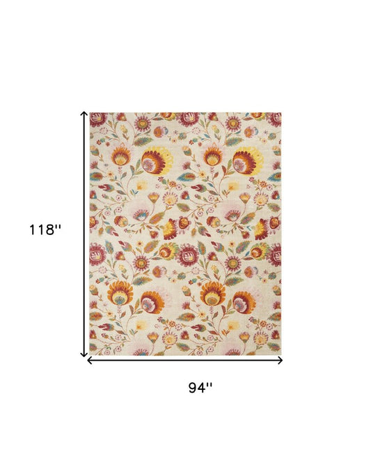 8' X 10' Cream Floral Power Loom Area Rug