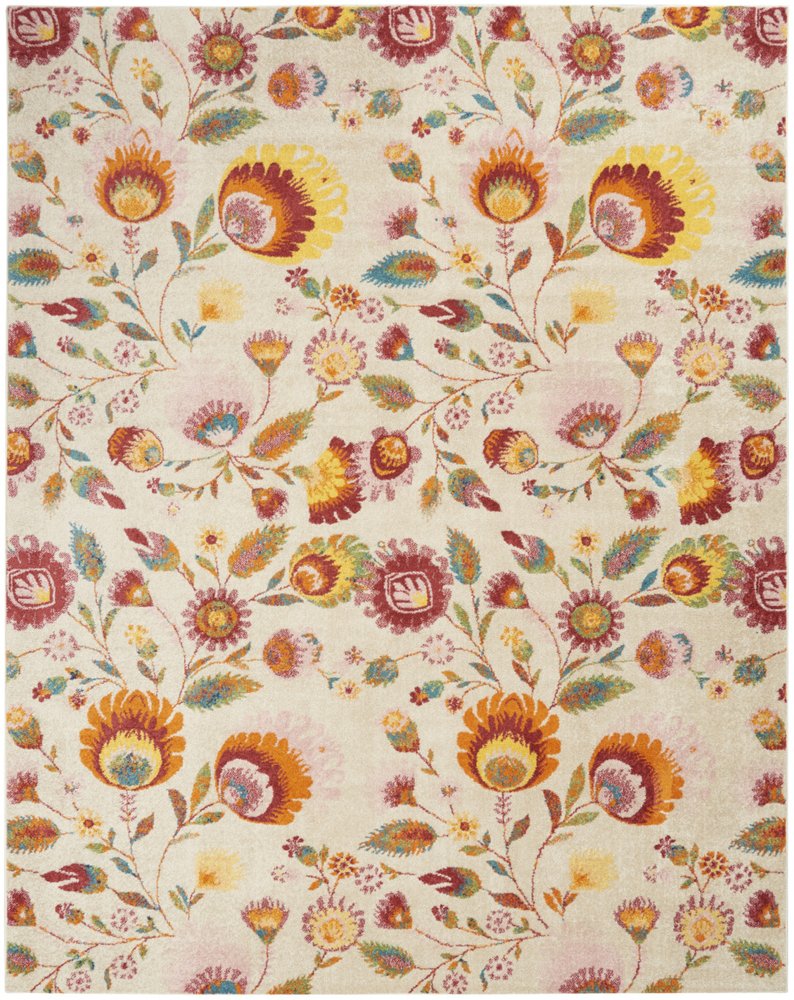8' X 10' Cream Floral Power Loom Area Rug