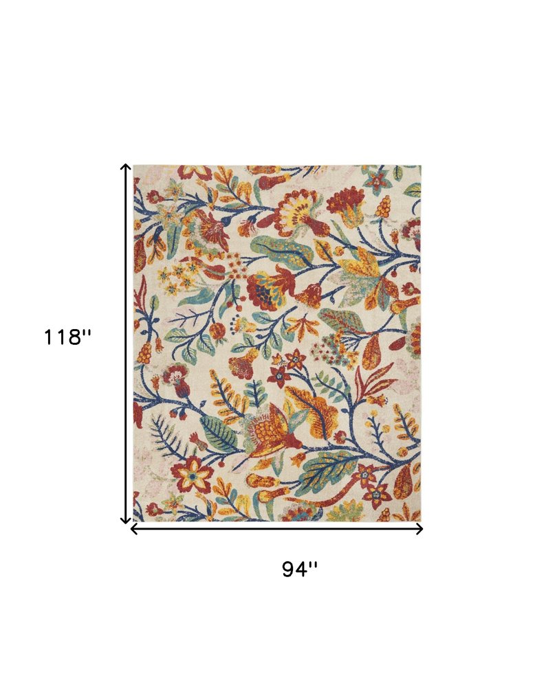 8' X 10' Cream Floral Power Loom Area Rug