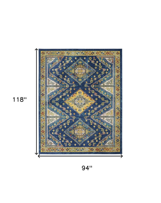 8' X 10' Blue and Yellow Oriental Power Loom Area Rug
