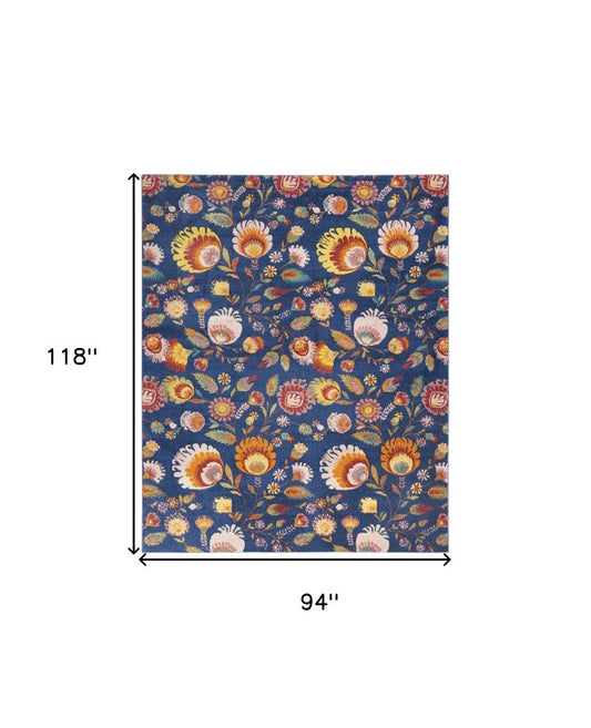 8' X 10' Navy Blue Floral Power Loom Area Rug