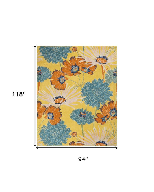 8' X 10' Yellow Tropical Floral Power Loom Area Rug