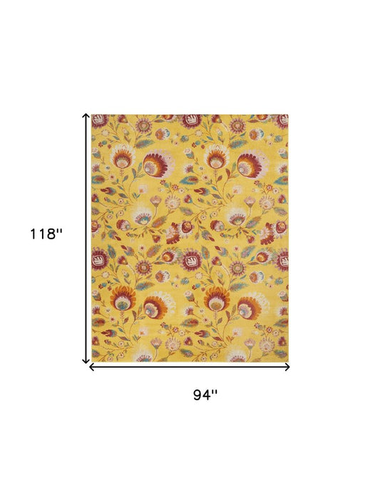 8' X 10' Yellow Floral Power Loom Area Rug