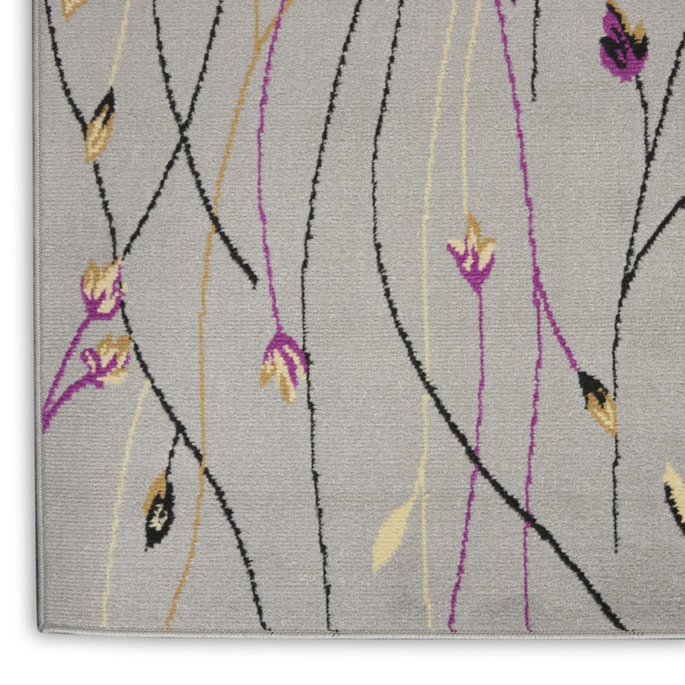 9' X 12' Gray Floral Vines Power Loom Area Rug