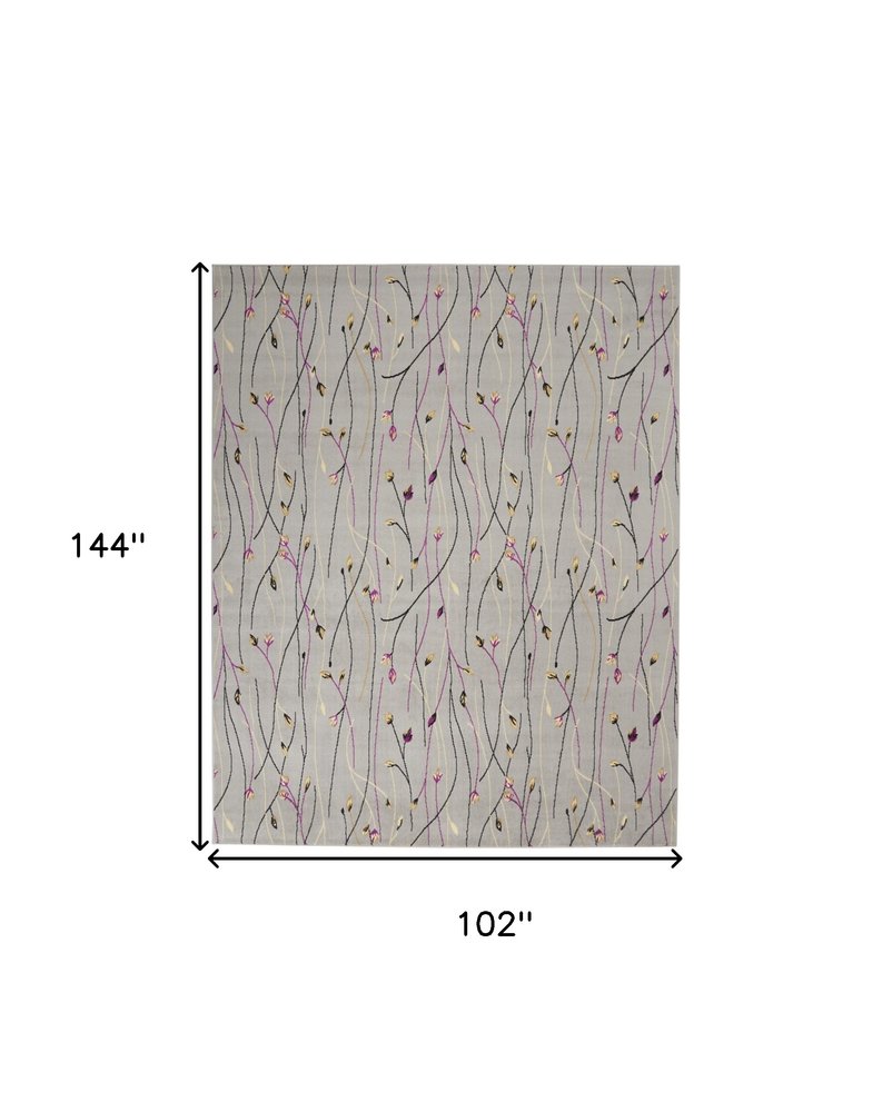 9' X 12' Gray Floral Vines Power Loom Area Rug