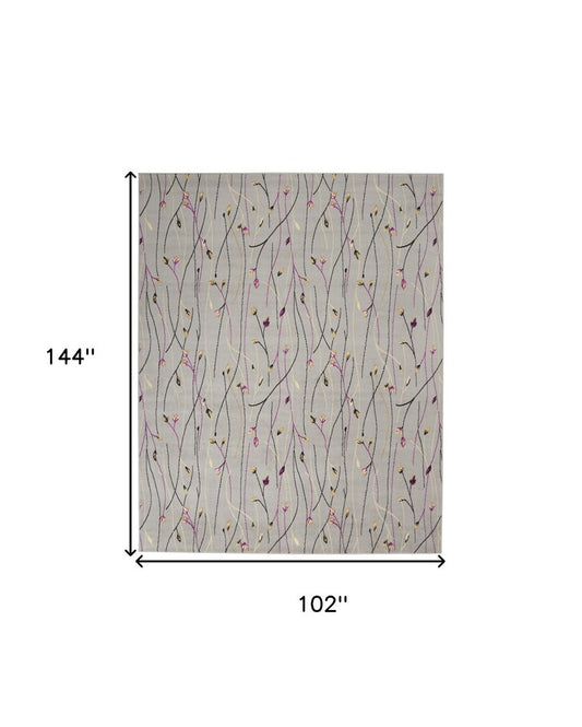 9' X 12' Gray Floral Vines Power Loom Area Rug