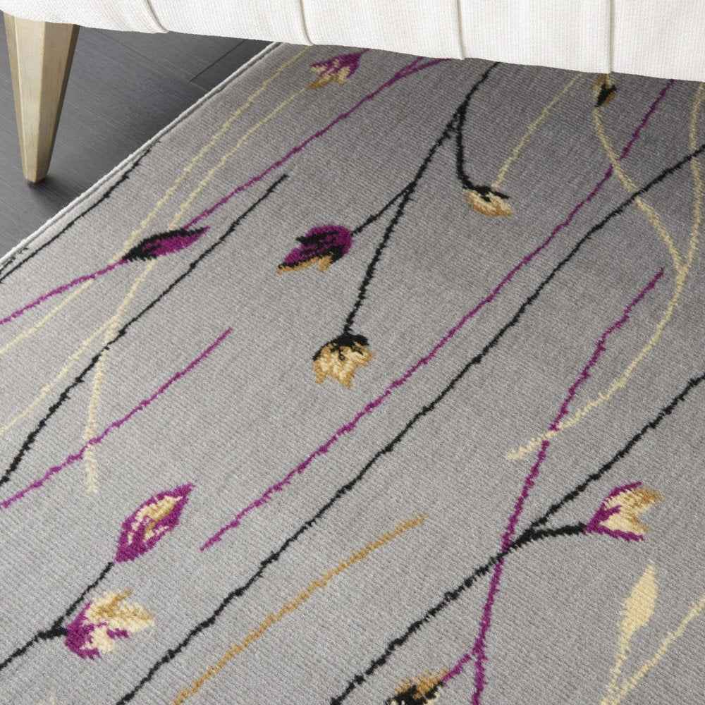 9' X 12' Gray Floral Vines Power Loom Area Rug