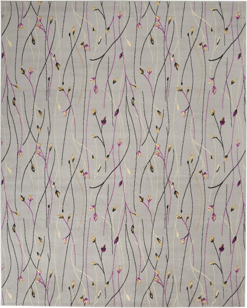 9' X 12' Gray Floral Vines Power Loom Area Rug