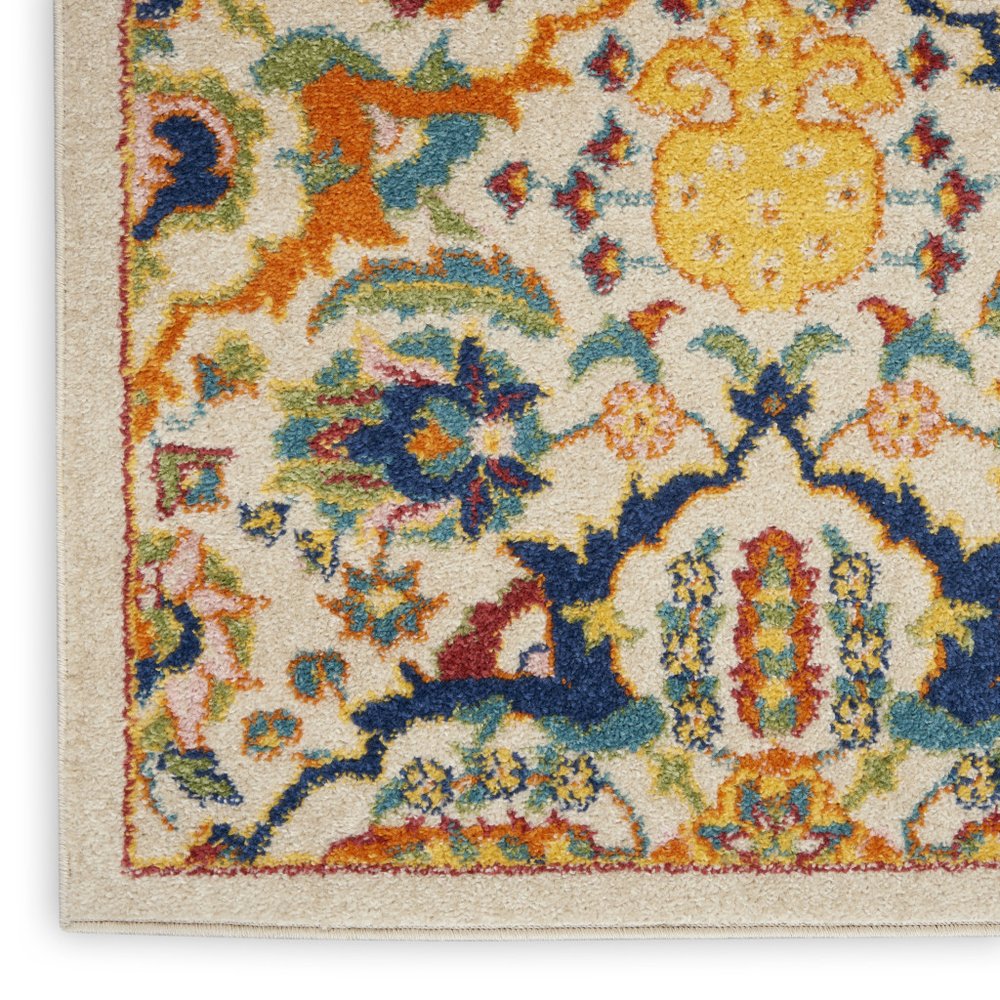 12' Blue And Yellow Floral Runner Rug