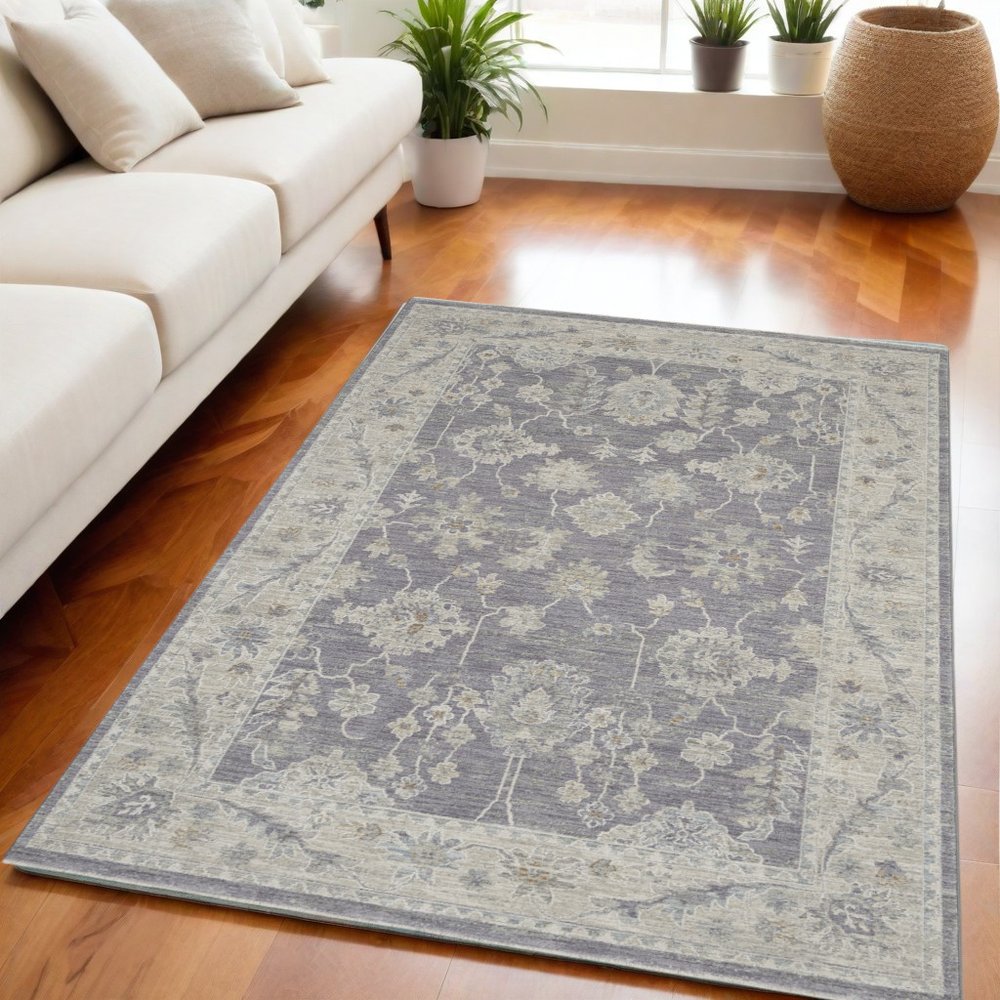 5' X 8' Ivory And Gray Floral Medallion Area Rug