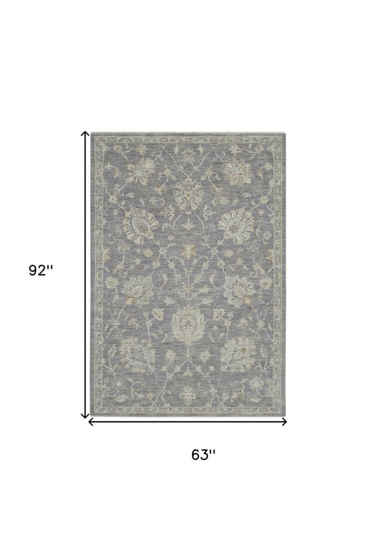 5' X 8' Ivory And Gray Floral Medallion Area Rug