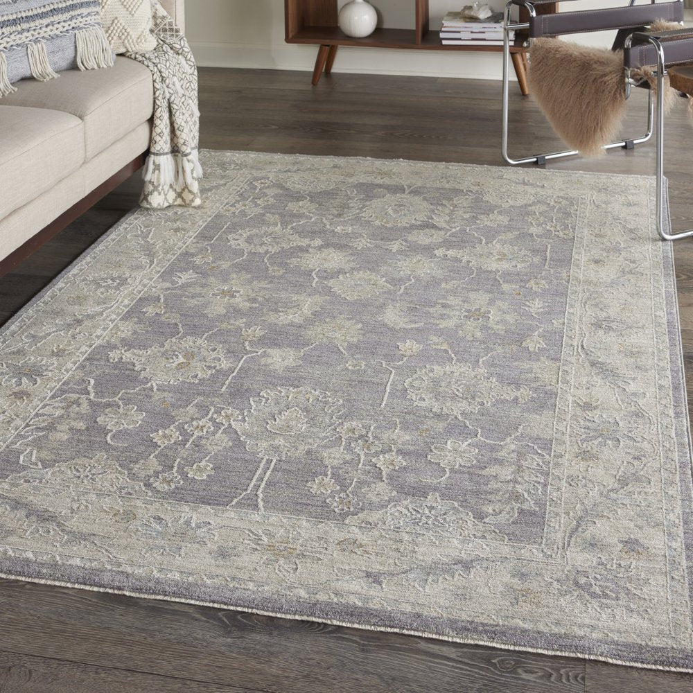 5' X 8' Ivory and Gray Floral Power Loom Area Rug