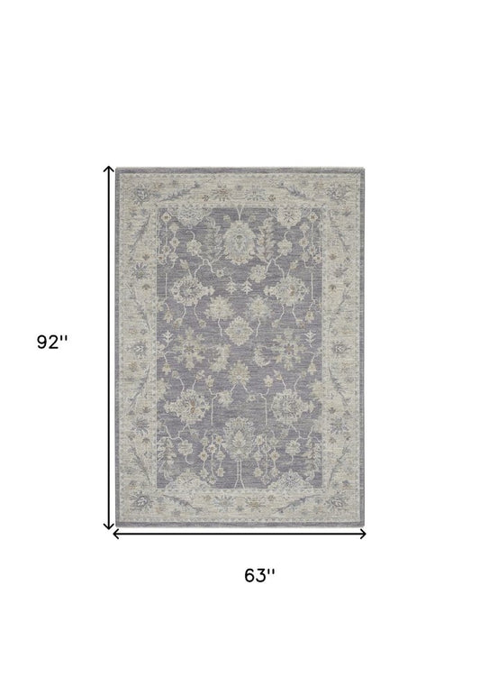 5' X 8' Ivory and Gray Floral Power Loom Area Rug