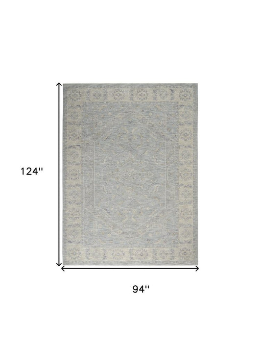 8' X 10' Teal and Ivory Floral Power Loom Area Rug