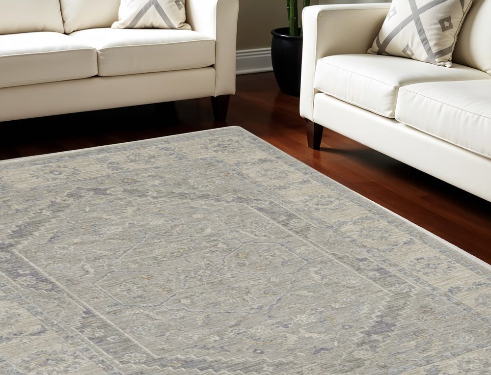 8' X 10' Ivory and Gray Floral Power Loom Area Rug
