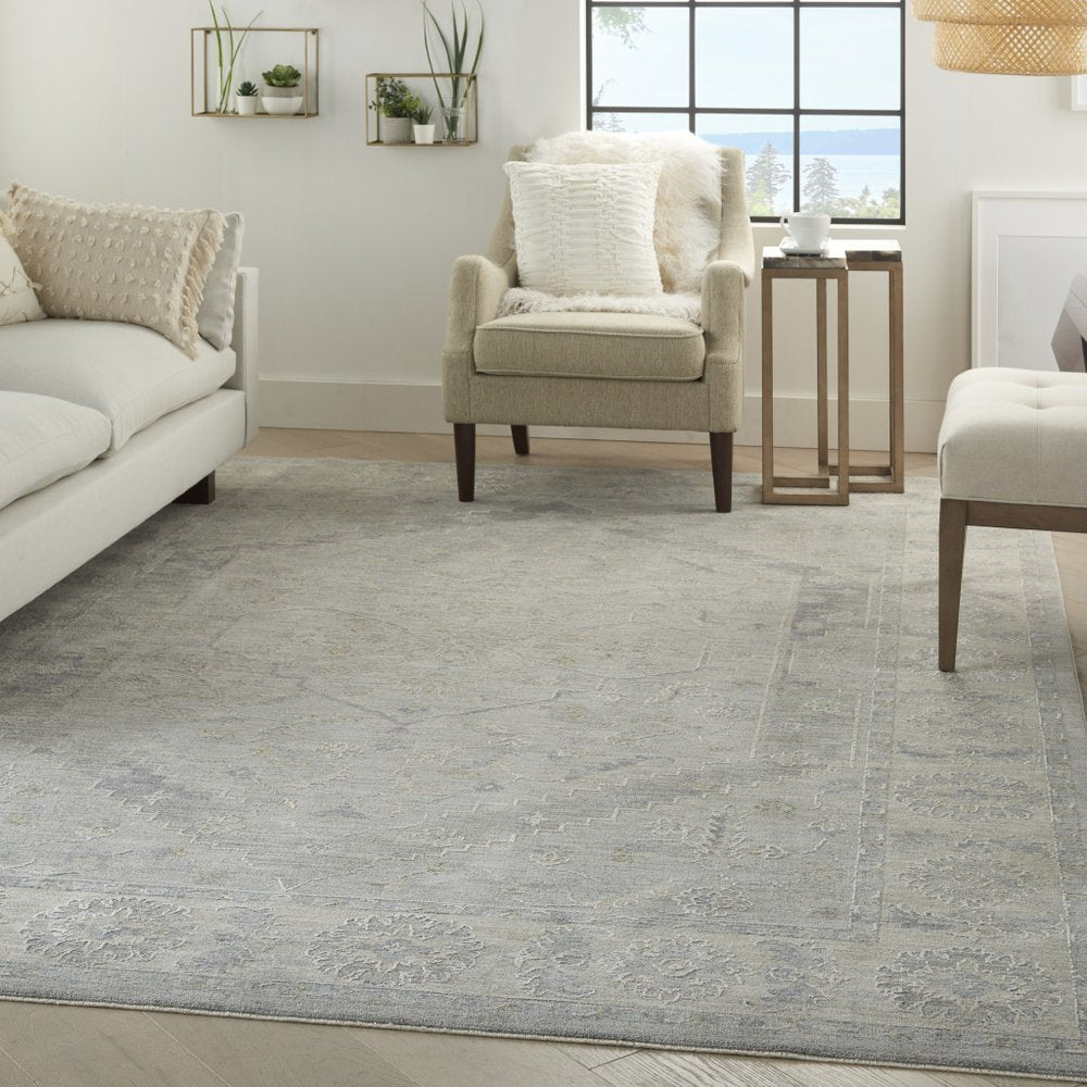 8' X 10' Ivory and Gray Floral Power Loom Area Rug