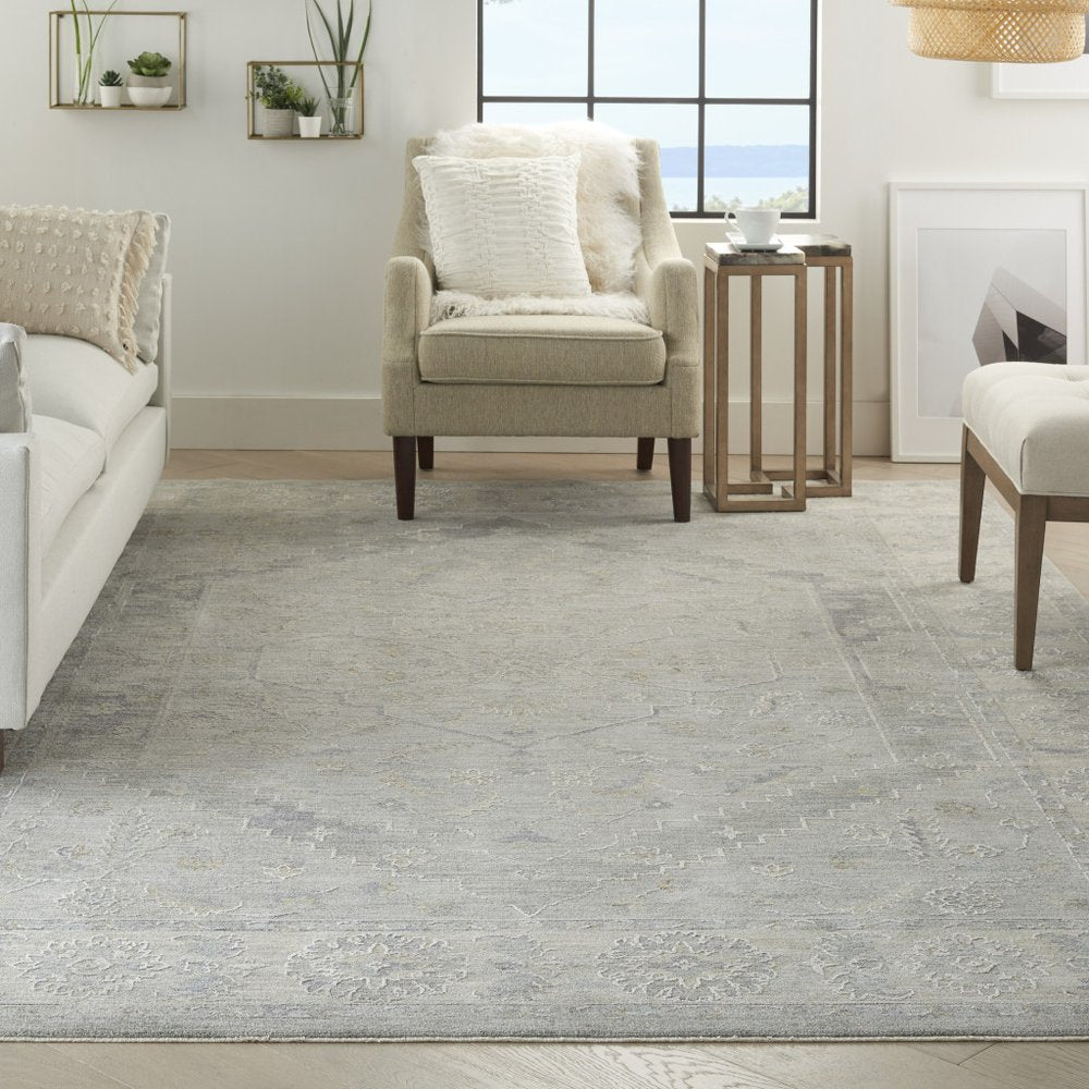 8' X 10' Ivory and Gray Floral Power Loom Area Rug