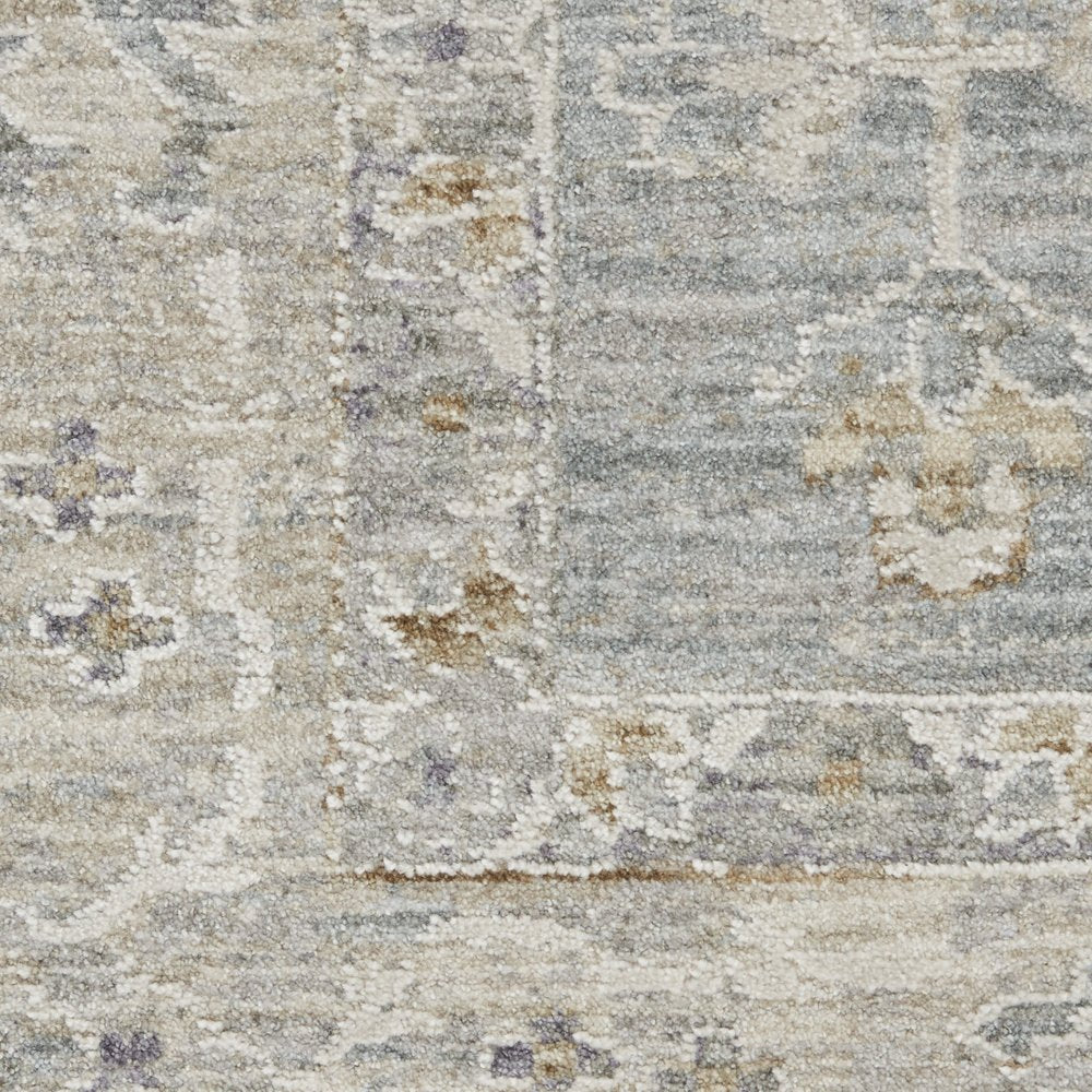 10' Ivory And Blue Floral Runner Rug