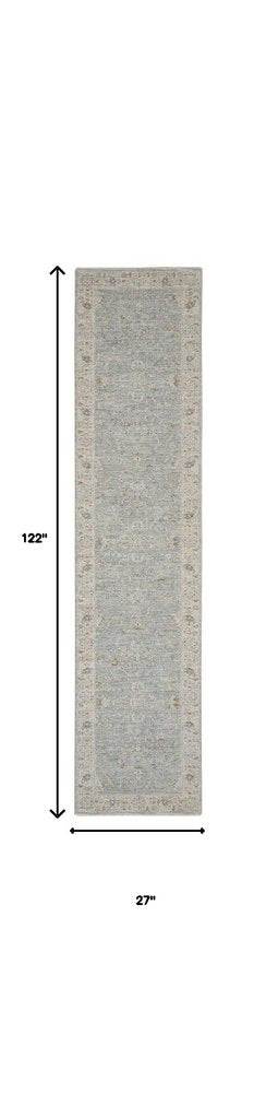 10' Ivory And Blue Floral Runner Rug